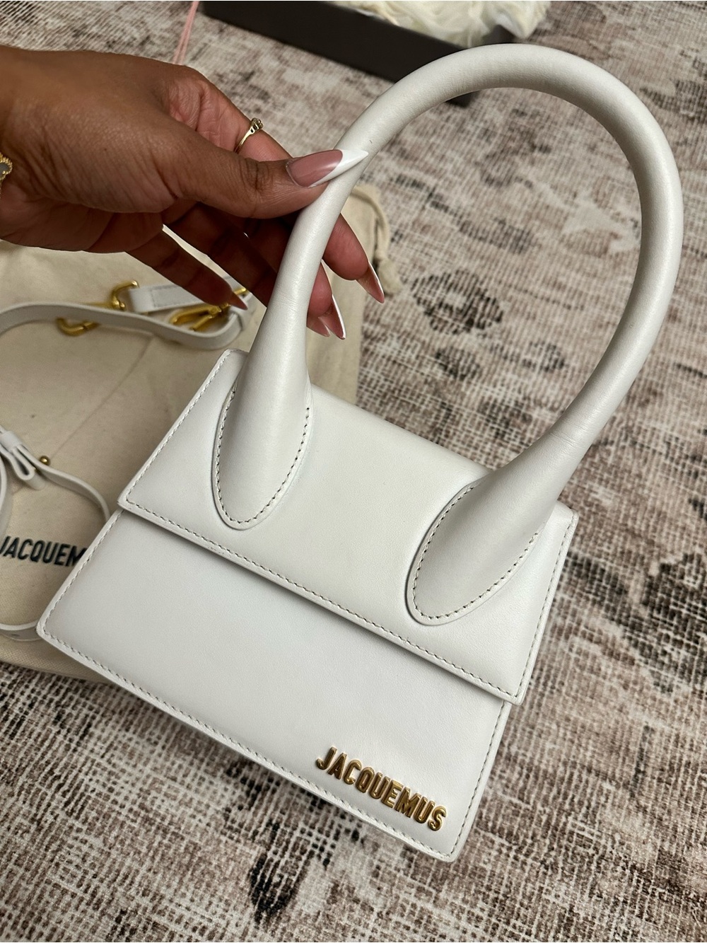 Jacquemus Cream Le Chiquito Mini Top-Handle Bag with Gold Logo